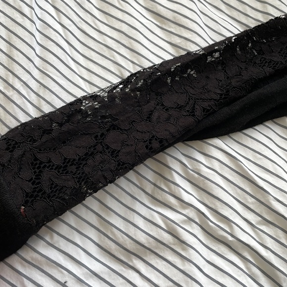 Jaeger London black knit wool blend dress size medium lace sleeves - Picture 3 of 8